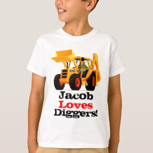 Kind Aangepaste naam Geel Digger T-shirt