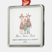 Kind adoptie Eerste Kerstmis als Familie Giraffe Metalen Ornament (Links)