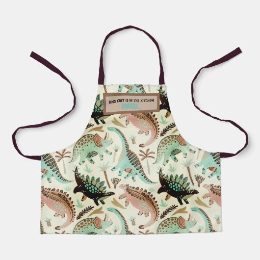 Kind Apron - Dino (blauw, groen, bruin) Schort (Voorkant)