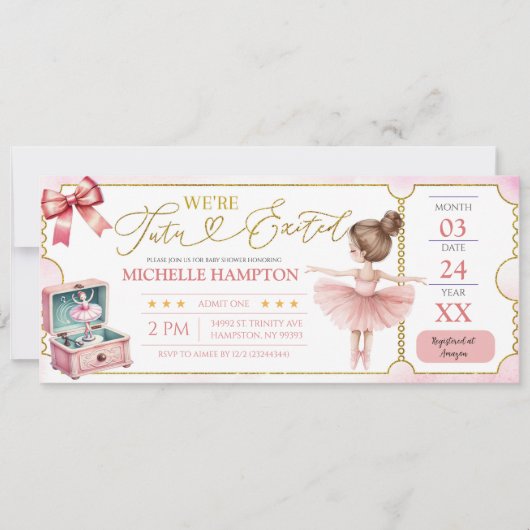 Kind Ballerina Party Ticket Baby shower (Voorkant)