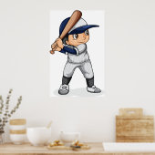 Kind Baseball spelen Poster (Keuken)
