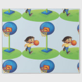 Kind Basketbal spelen met Hoop Fun Sports Cadeaupapier (Vlak)