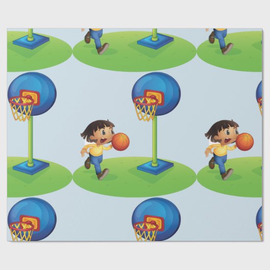 Kind Basketbal spelen met Hoop Fun Sports Cadeaupapier (Vlak)