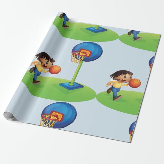 Kind Basketbal spelen met Hoop Fun Sports Cadeaupapier (Uitgerold)