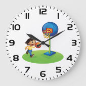 Kind Basketbal spelen met Hoop Fun Sports Grote Klok (Voorkant)