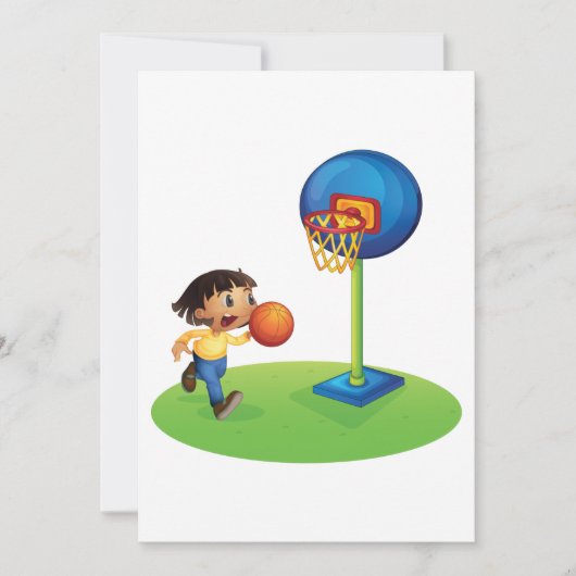 Kind Basketbal spelen met Hoop Fun Sports Kaart (Voorkant)