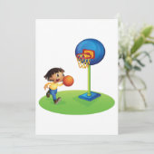 Kind Basketbal spelen met Hoop Fun Sports Kaart (Staand voorkant)
