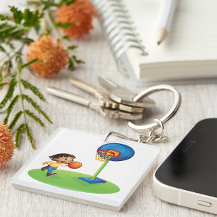 Kind Basketbal spelen met Hoop Fun Sports Sleutelhanger