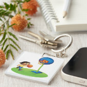 Kind Basketbal spelen met Hoop Fun Sports Sleutelhanger (Voorkant Rechts)