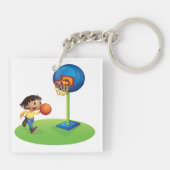 Kind Basketbal spelen met Hoop Fun Sports Sleutelhanger (Achterkant)