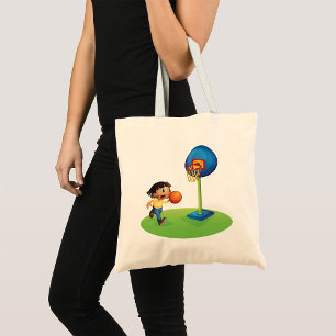 Kind Basketbal spelen met Hoop Fun Sports Tote Bag