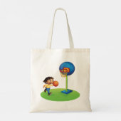 Kind Basketbal spelen met Hoop Fun Sports Tote Bag (Achterkant)