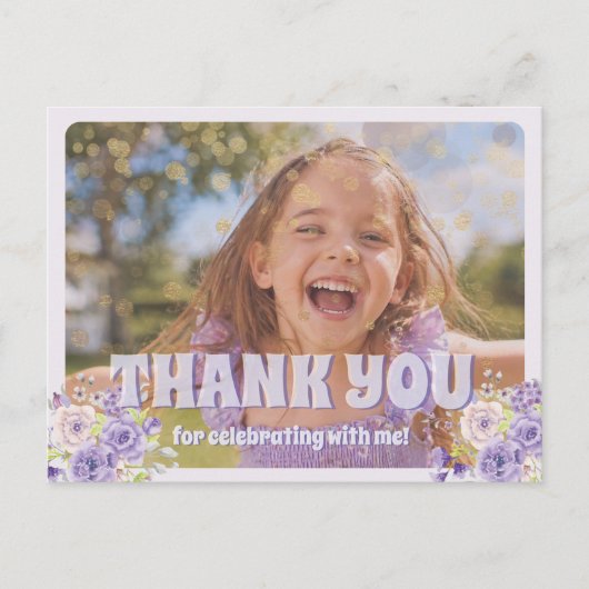 Kind Bedankt Paarse Bloemen Briefkaart (Voorkant)