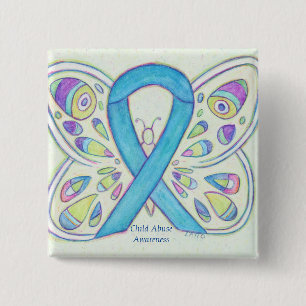 Kind: Bewustmaking van butterfly rond kindermisbru Vierkante Button 5,1 Cm