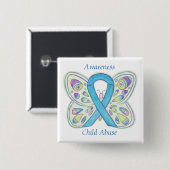 Kind: Bewustmaking van butterfly rond kindermisbru Vierkante Button 5,1 Cm (Voorkant /achterkant)