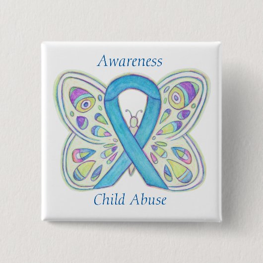 Kind: Bewustmaking van butterfly rond kindermisbru Vierkante Button 5,1 Cm (Voorkant)