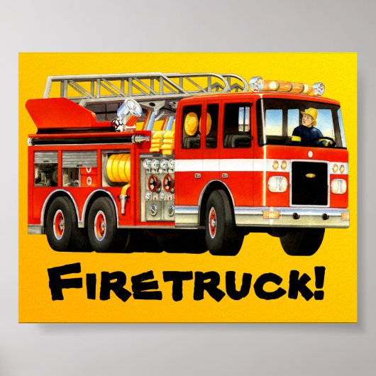 Kind Big Red Fire Truck Poster (Voorkant)
