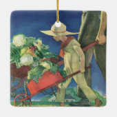  Kind, Biologische Tuinbouw; Overwinnende tuin Keramisch Ornament (Achterkant)