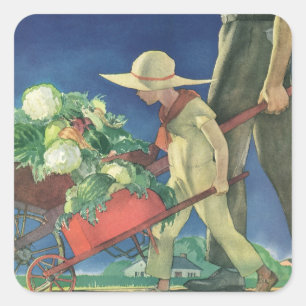  Kind, Biologische Tuinbouw; Overwinnende tuin Vierkante Sticker