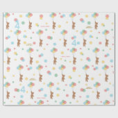 Kind Birthday Balloons Teddy Bear Age Happy Name Cadeaupapier (Vlak)