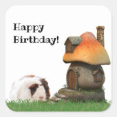 Kind: Birthday Cute Guinee Pig Pushroom House Vierkante Sticker (Voorkant)