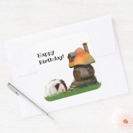 Kind: Birthday Cute Guinee Pig Pushroom House Vierkante Sticker