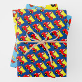 Kind Birthday heli, vrachtwagen en rode choo-trein Inpakpapier Vel (In situ)