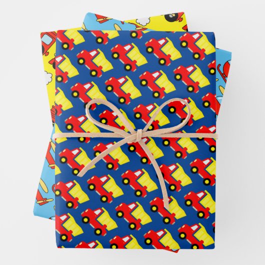 Kind Birthday heli, vrachtwagen en rode choo-trein Inpakpapier Vel (In situ)