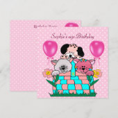 Kind Birthday Party Cats Dogs Balloons Kaart (Voorkant / Achterkant)