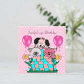Kind Birthday Party Cats Dogs Balloons Kaart (Staand voorkant)