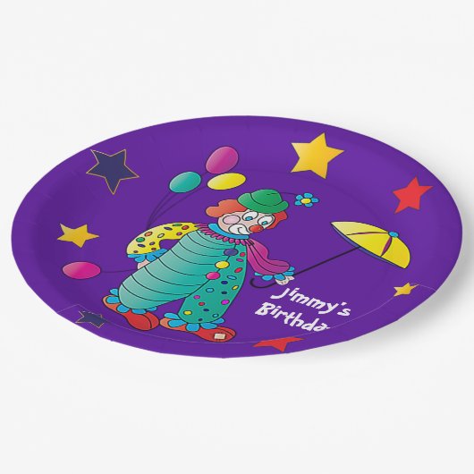 Kind Birthday Party Happy Clown met ballonnen Papieren Bordje (Gekanteld)
