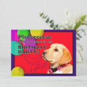 Kind Birthday Party Invitation, Dog, Yellow Lab Kaart (Staand voorkant)
