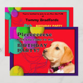 Kind Birthday Party Invitation, Dog, Yellow Lab Kaart (Voorkant / Achterkant)