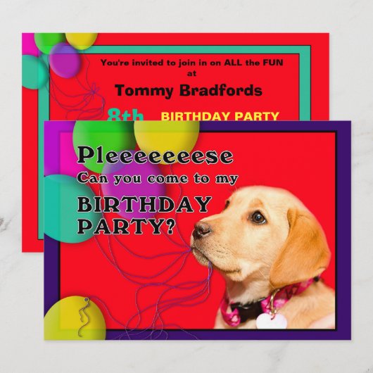Kind Birthday Party Invitation, Dog, Yellow Lab Kaart (Voorkant / Achterkant)