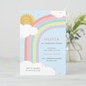 Kind Blauw1 van regenboog, zon en wolken Kaart (Staand voorkant)