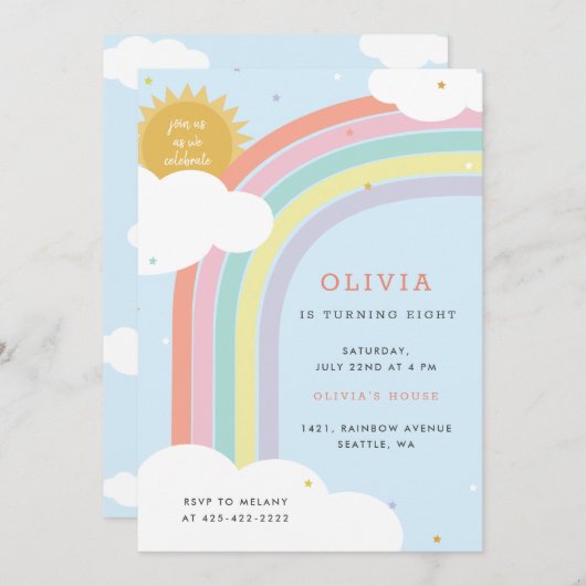 Kind Blauw1 van regenboog, zon en wolken Kaart (Voorkant / Achterkant)