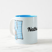 Kind Blauw Beer Monogram Letter N Naam Tweekleurige Koffiemok (Voorkant links)