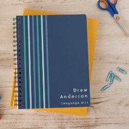 Kind blauwe groene streep naam jongen notitieboek