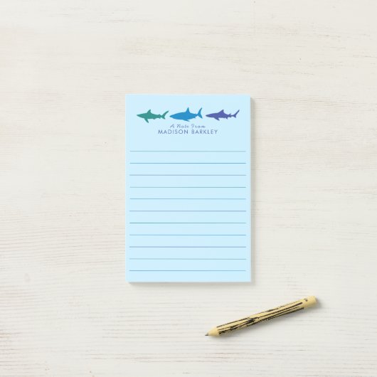 Kind Blauwe haaien Post-it® Notes (Op bureau)