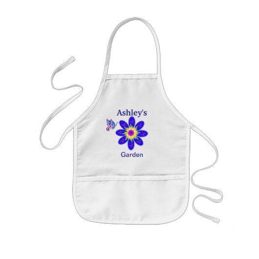 Kind Blue Flower Garden Apron Persoonlijke naam Kinder Schort (Voorkant)