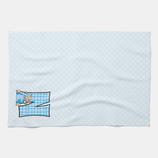 Kind Blue Gingham Print Monogram Big N Theedoek (Horizontaal)