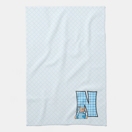 Kind Blue Gingham Print Monogram Big N Theedoek (Verticaal)