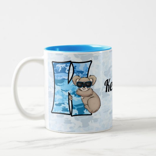 Kind Blue Koala Monogram Letter K Tweekleurige Koffiemok (Links)