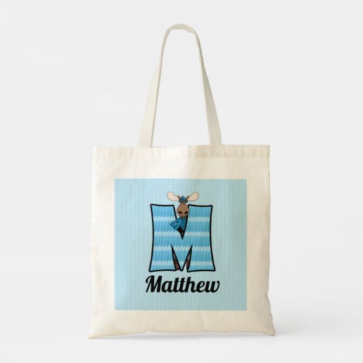 Kind Blue Moose Monogram Letter M Tote Bag (Achterkant)