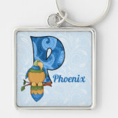 Kind Blue Paisley Parrot Monogram Letter P Sleutelhanger (Voorkant)