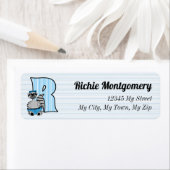 Kind Blue Raccoon Monogram Letter R Adres Etiket (Insitu)