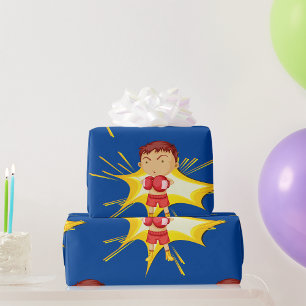Kind bokser in rode handschoenen en korte broek cadeaupapier