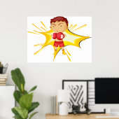 Kind bokser in rode handschoenen en korte broek poster (Thuiskantoor)