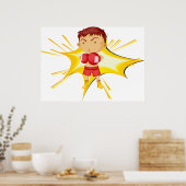 Kind bokser in rode handschoenen en korte broek poster (Keuken)