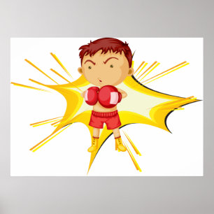 Kind bokser in rode handschoenen en korte broek poster